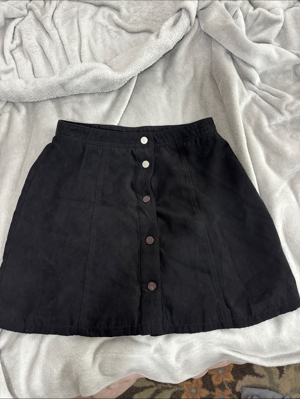 Divided Black Mini Skirt with Front Buttons